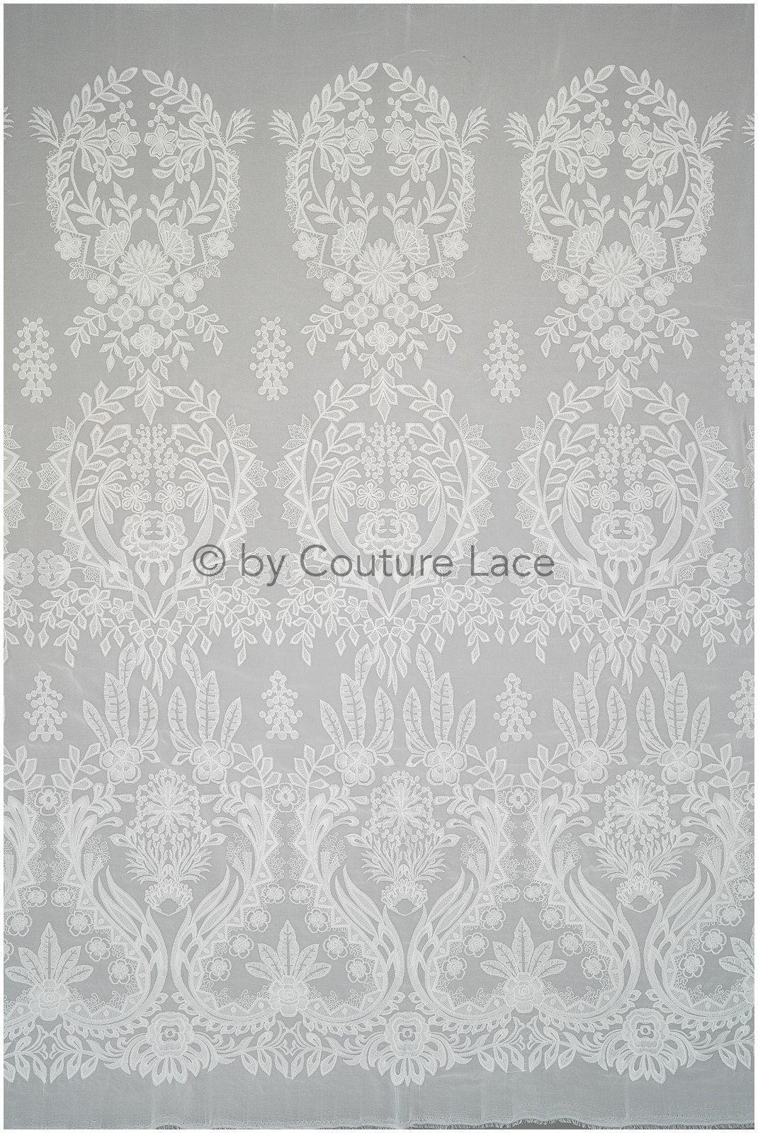 embroidered bridal lace fabric on chiffon base, chiffon wedding dress lace embroidery// L20-394