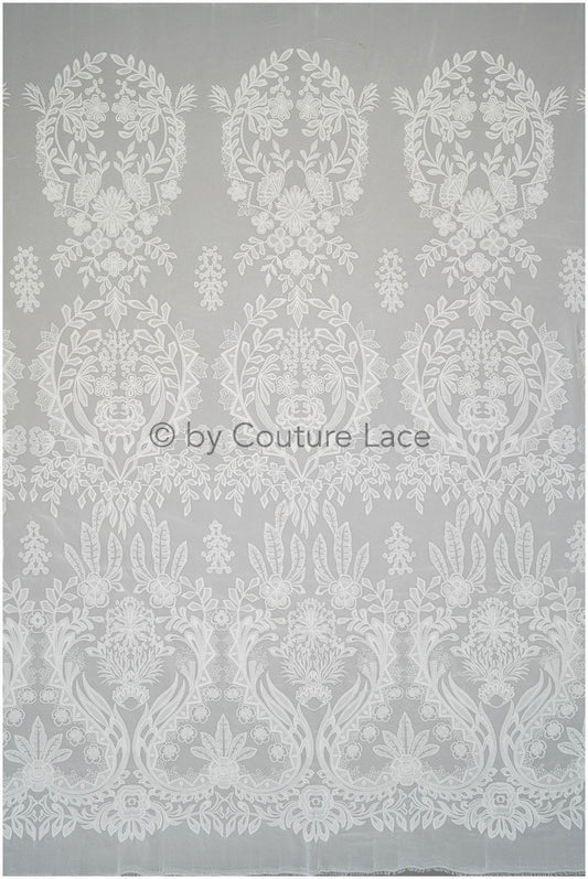 embroidered bridal lace fabric on chiffon base, chiffon wedding dress lace embroidery// L20-394
