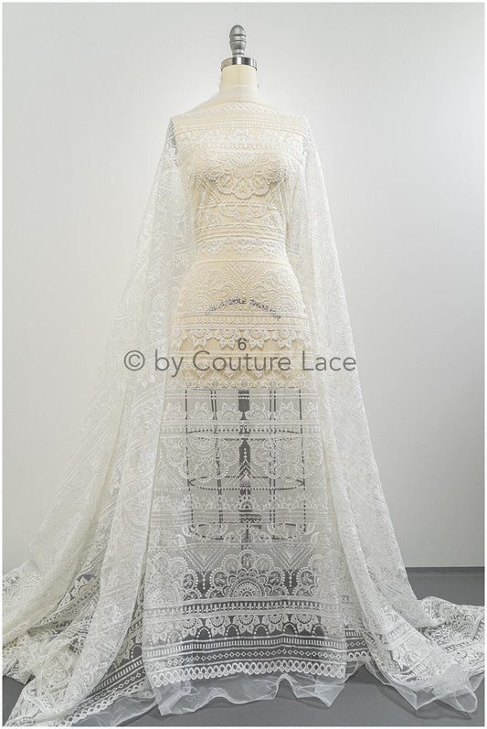 Boho Streifenmuster Spitzenstoff/ Braut Spitzenstoff Off-White/ Boho Hochzeitskleid Spitze/ Brautspitze/ Vintage Brautspitze// L20-395