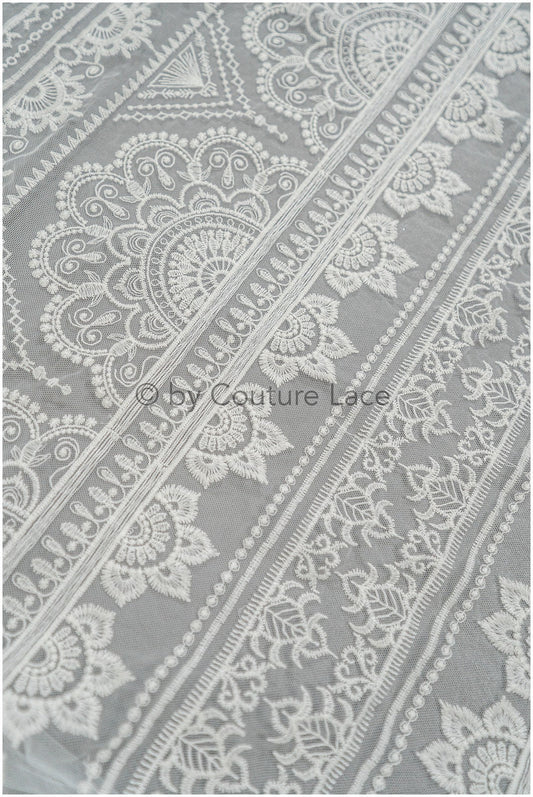 Boho Streifenmuster Spitzenstoff/ Braut Spitzenstoff Off-White/ Boho Hochzeitskleid Spitze/ Brautspitze/ Vintage Brautspitze// L20-395