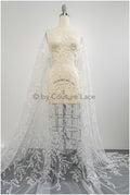 Beautiful pearl lace fabric off-white/ Couture lace fabric with pearls &amp; sequins/ Bridal lace with branches &amp; leaves// L20-399