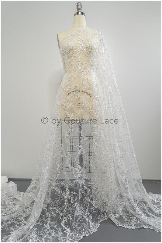 Blumen Spitzenstoff mit Pailletten, Braut spitzenstoff mit kleinen Blumen, Brautblumen spitze, floraler Spitzenstoff für Hochzeitskleid// L20-400
