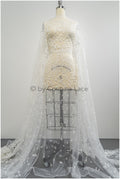 Beautiful pearl lace fabric with small leaves/ Couture lace fabric off-white/ Bridal lace with branches &amp; leaves// L20-401