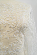 Beautiful pearl lace fabric with small leaves/ Couture lace fabric off-white/ Bridal lace with branches &amp; leaves// L20-401