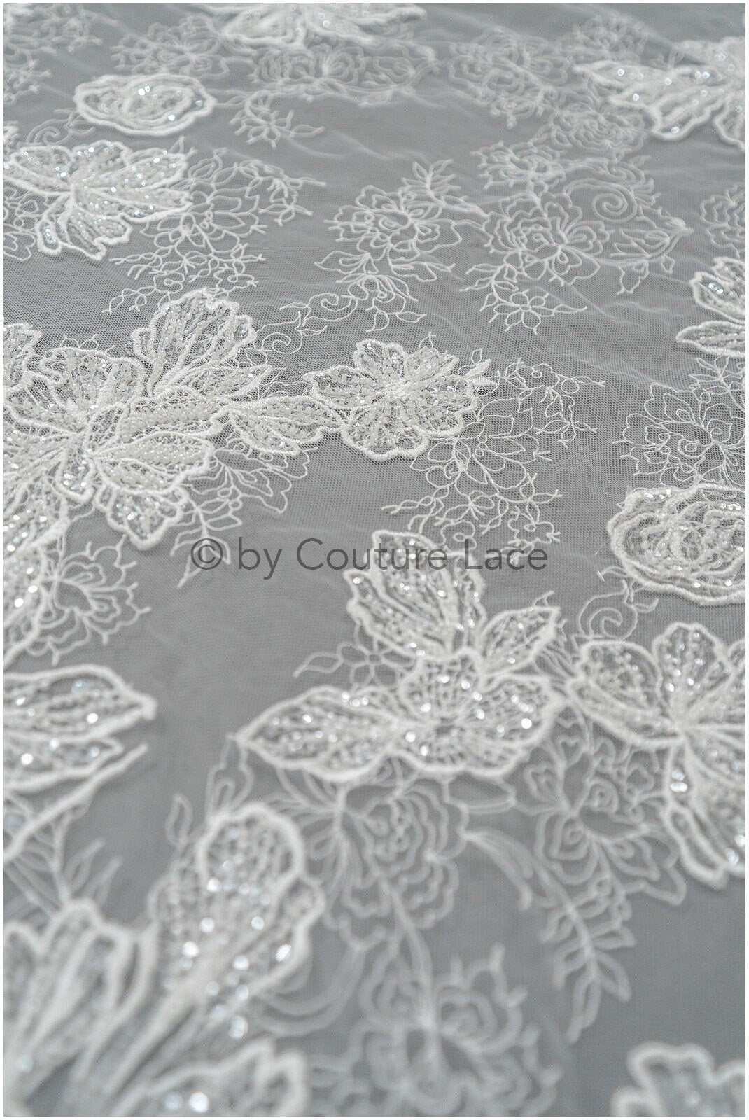 Beautiful pearl lace fabric off-white/ Couture lace fabric with pearls &amp; sequins/ Bridal lace// L20-402