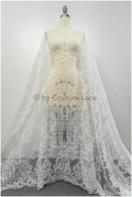 Filigree embroidered lace fabric off-white/ bridal lace/ boho bridal lace/ vintage bridal lace/ floral lace fabric// L20-404