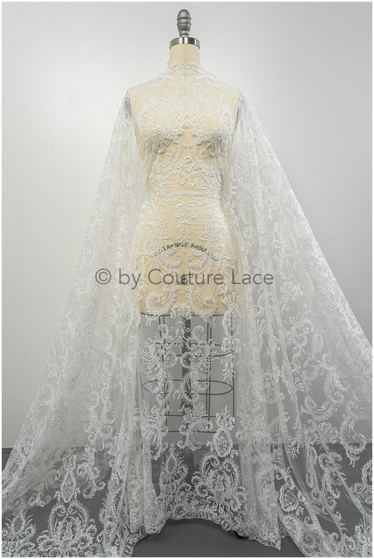 Filigree embroidered lace fabric off-white/ bridal lace/ boho bridal lace/ vintage bridal lace/ floral lace fabric// L20-404