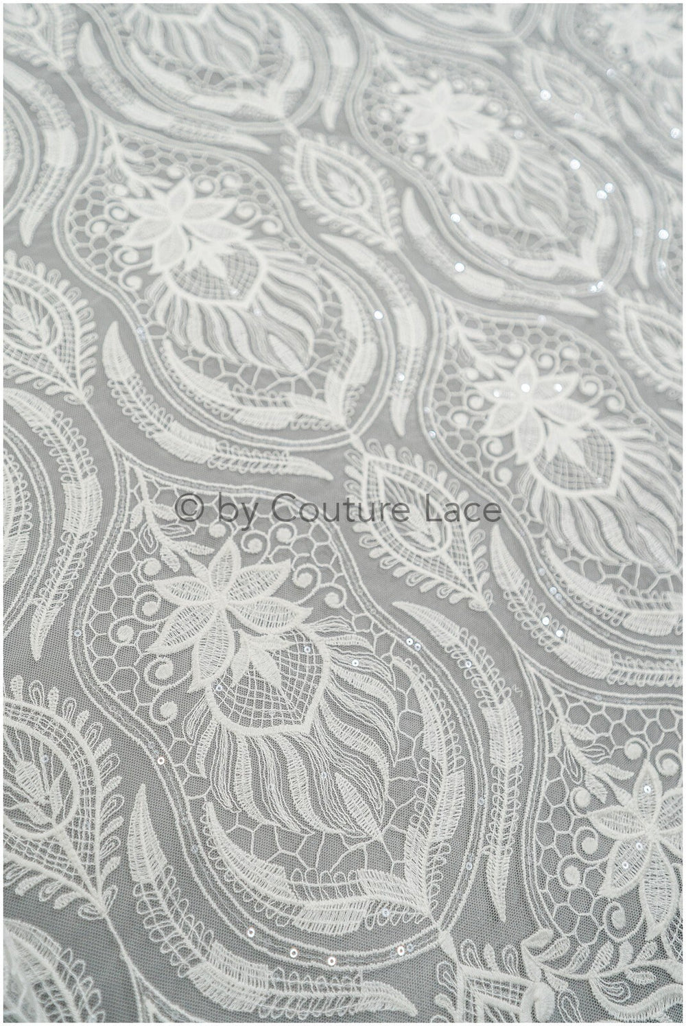 Boho peacock lace fabric off-white/ bridal lace fabric with sequins/ boho bridal lace/ vintage bridal lace/ floral lace// L20-405