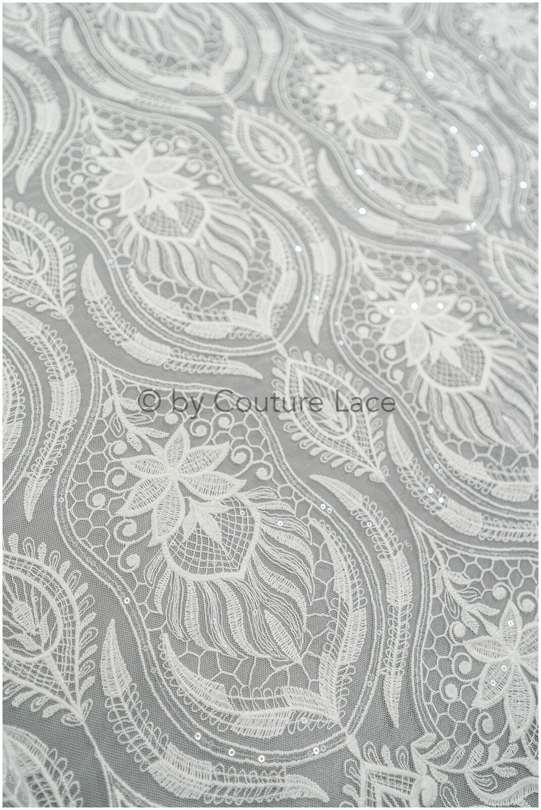 Boho peacock lace fabric off-white/ bridal lace fabric with sequins/ boho bridal lace/ vintage bridal lace/ floral lace// L20-405