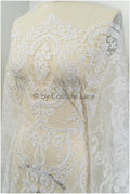 Filigree embroidered lace fabric, cotton bridal lace, boho bridal lace, vintage bridal lace, floral cotton lace fabric// L20-042N