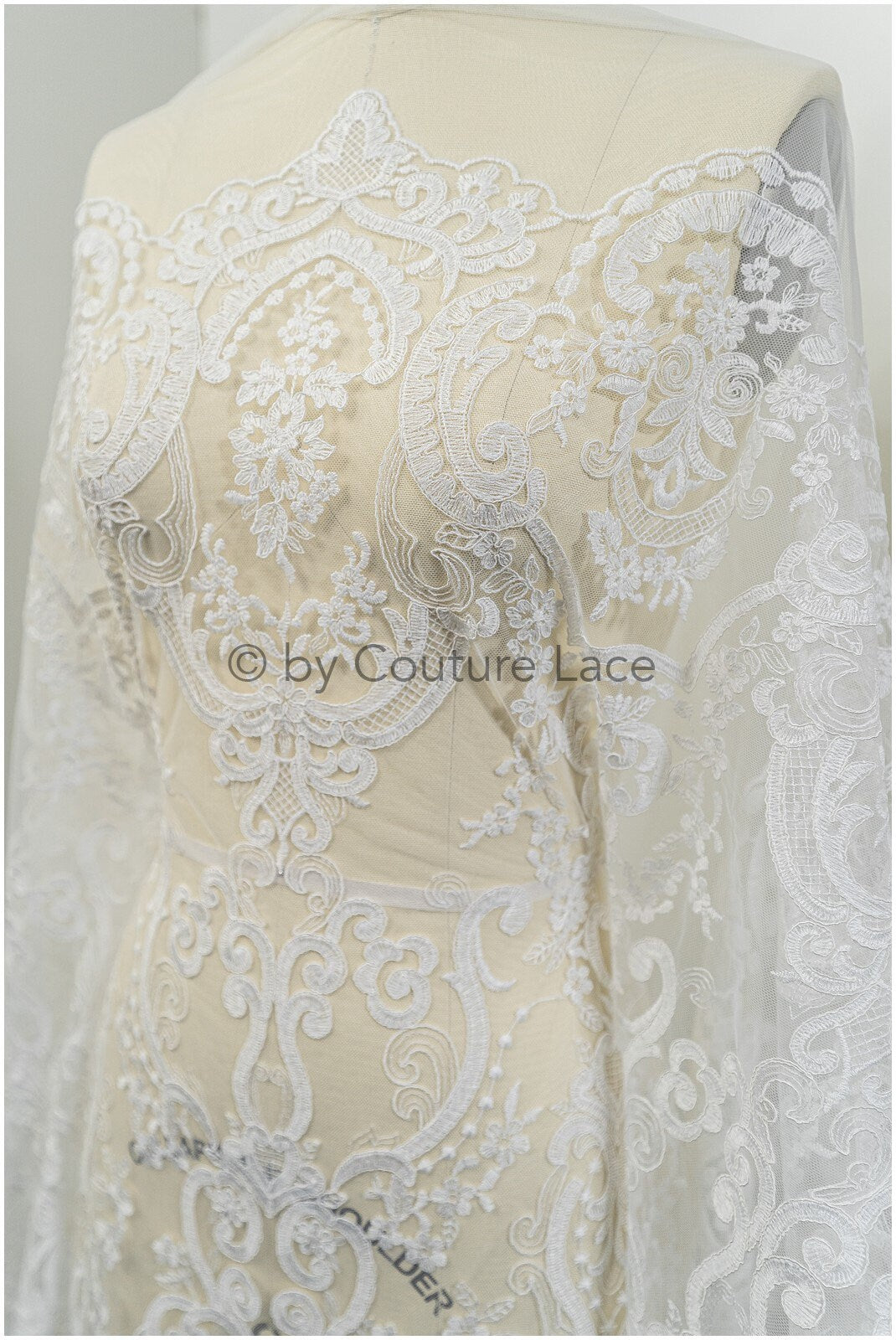 Filigree embroidered lace fabric, cotton bridal lace, boho bridal lace, vintage bridal lace, floral cotton lace fabric// L20-042N
