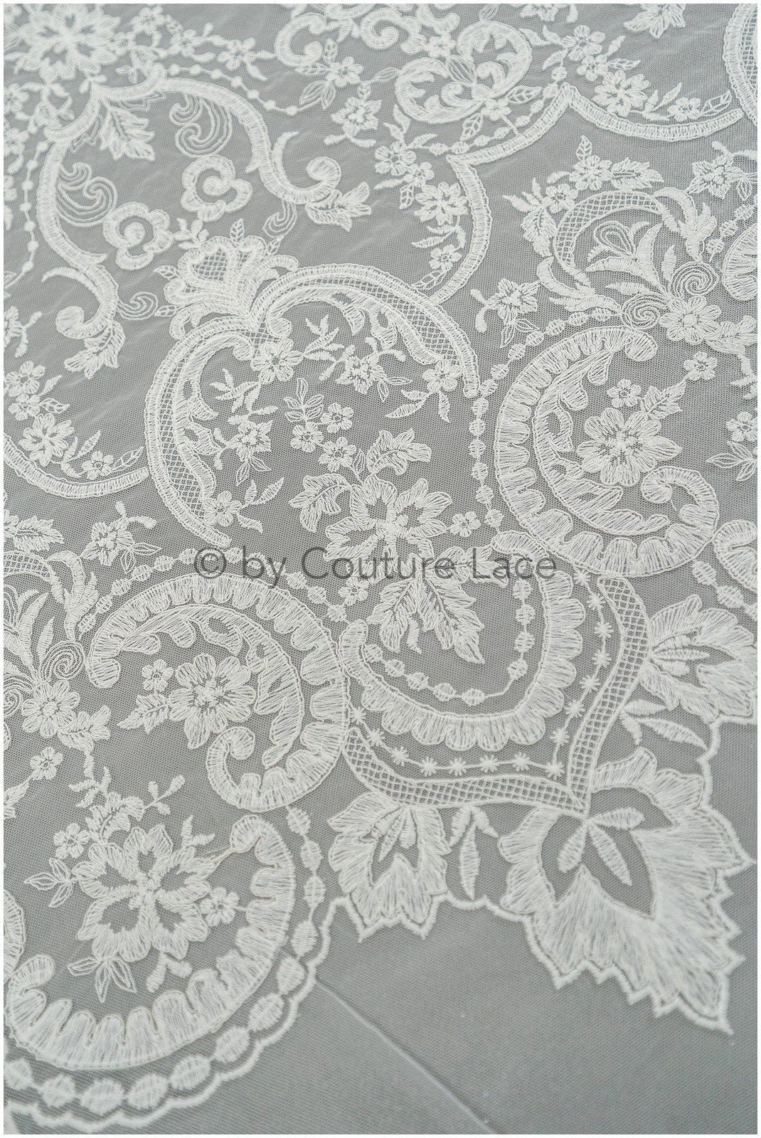 Filigree embroidered lace fabric, cotton bridal lace, boho bridal lace, vintage bridal lace, floral cotton lace fabric// L20-042N