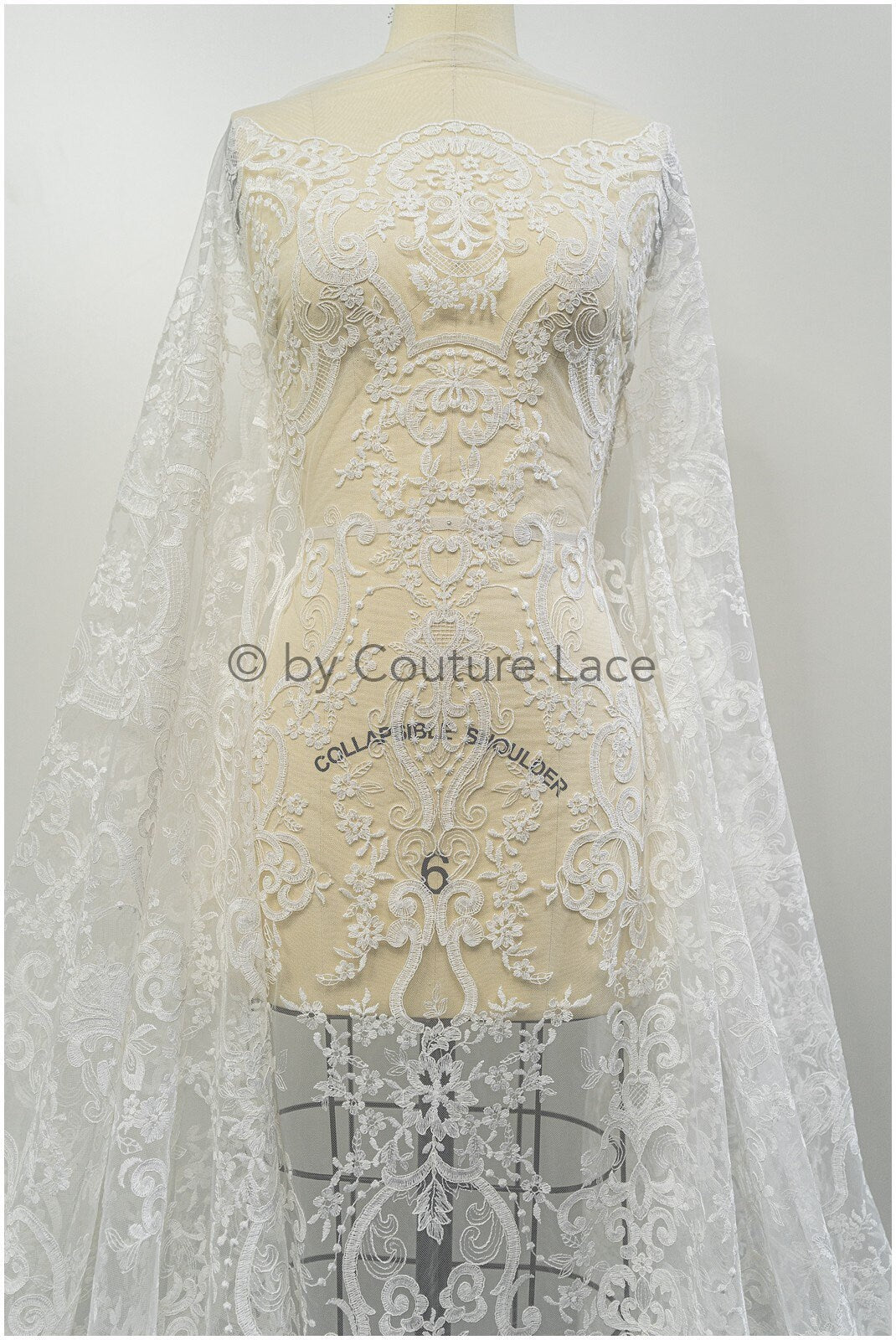 Filigree embroidered lace fabric, cotton bridal lace, boho bridal lace, vintage bridal lace, floral cotton lace fabric// L20-042N