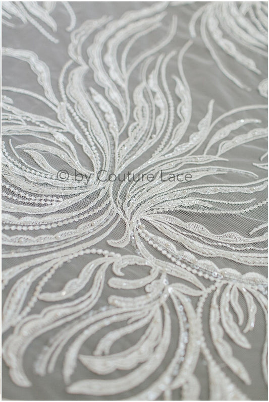 Berta Braut Spitze Stoff für Hochzeitskleid, Perlen Braut Lacefabric, Hochzeitskleid Spitze mit Perlen// L19-204