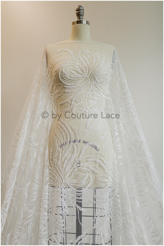 Berta Braut Spitze Stoff für Hochzeitskleid, Perlen Braut Lacefabric, Hochzeitskleid Spitze mit Perlen// L19-204