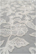 Spitzenstoff mit floralem Muster/ Designer Couture Spitze Off-White/ Spitzenstoff mit Perlen & Pailletten// L20-013