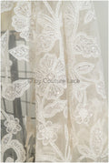 Spitzenstoff mit floralem Muster/ Designer Couture Spitze Off-White/ Spitzenstoff mit Perlen & Pailletten// L20-013