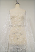 Artdeco Braut Spitzenstoff Off-White/ Pailletten Spitzenstoff für Brautkleider/ Pailletten Netzstoff// L20-333