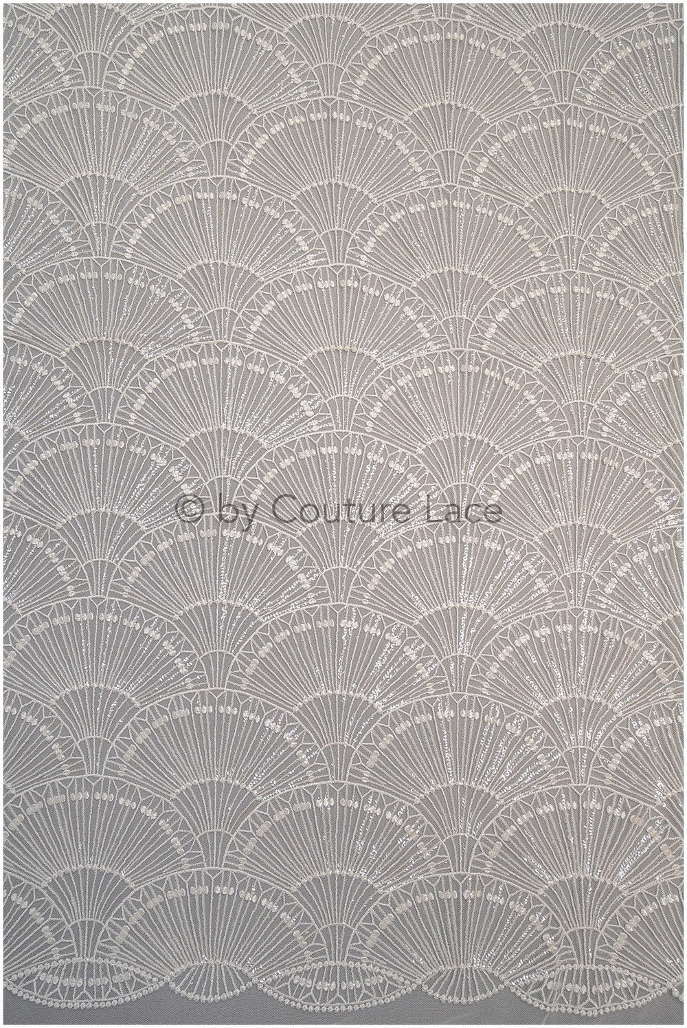 Artdeco Braut Spitzenstoff Off-White/ Pailletten Spitzenstoff für Brautkleider/ Pailletten Netzstoff// L20-333