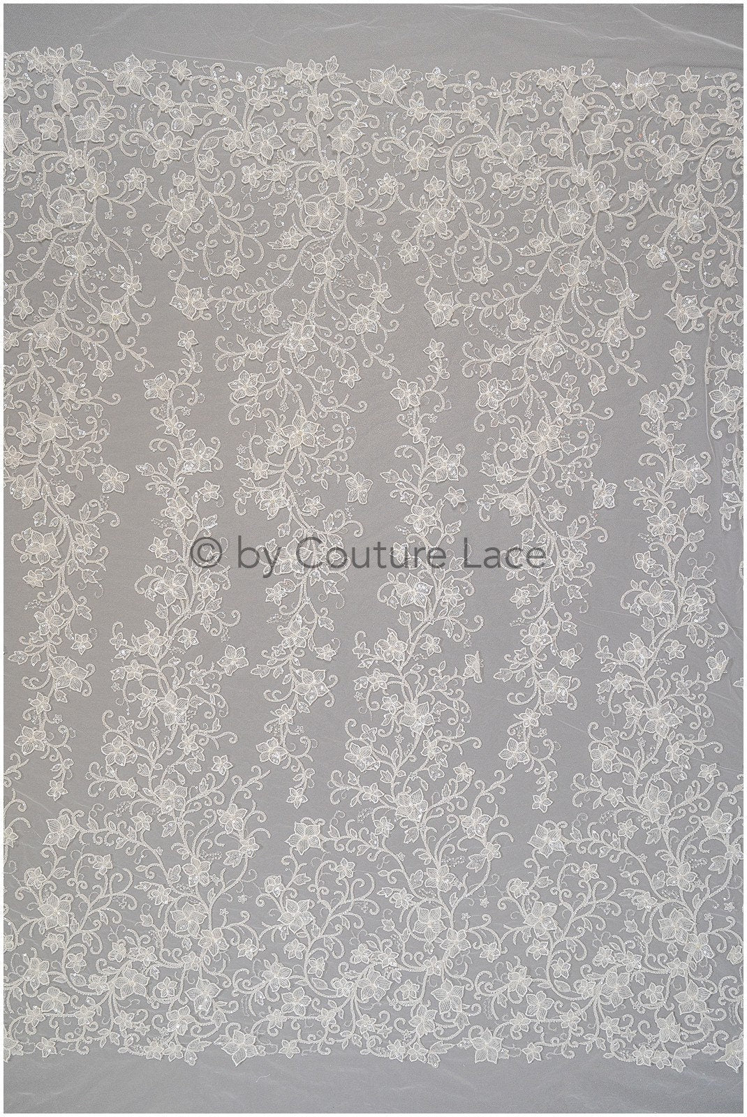 Perlen 3D Spitzenstoff, Couture Spitzenstoff mit 3D Blüten, Pronovias Spitzenstoff, floraler Spitzenstoff mit 3D Blüten// L20-335