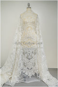 Embellished Patterned Lace Fabric Off-White/ Sequins Lace Fabric for Wedding Dresses/ Lace Fabric with Flowers &amp; Leaves// L20-339
