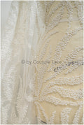 Beaded lace fabric ivory/ couture lace fabric with beads/ beaded crochet wedding lace/ bridal lace fabric with beads/ striped lace fabric// L20-346