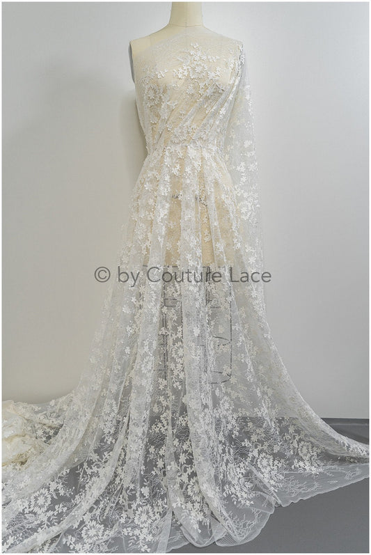 French 3D lace fabric off-white/ couture lace fabric with 3D flowers/ delicate bridal lace fabric/ bridal lace// L20-371