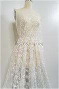 French 3D lace fabric off-white/ couture lace fabric with 3D flowers/ delicate bridal lace fabric/ bridal lace// L20-371