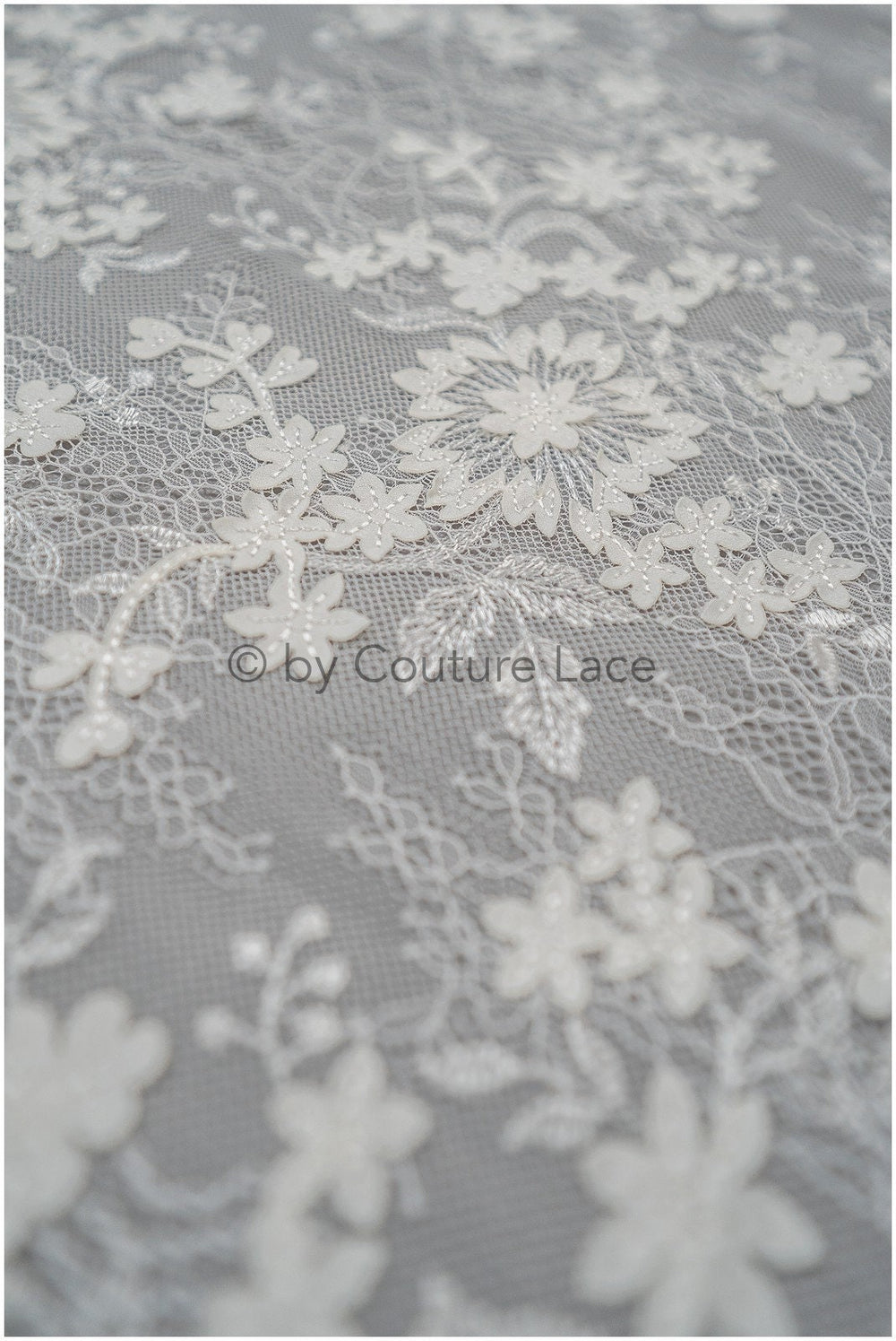 French 3D lace fabric off-white/ couture lace fabric with 3D flowers/ delicate bridal lace fabric/ bridal lace// L20-371