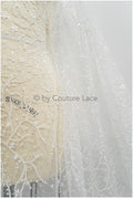 Romantische Perlenblütenspitze Off-White/ Couture Spitzenstoff mit kleinen Blumen/ zarter Braut Spitzenstoff/ Brautspitze mit Blumen// L20-377