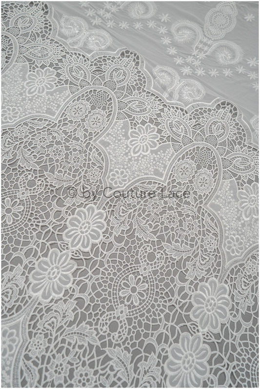 Braut Spitzenstoff Off-White/ Chiffon Spitzenstoff für Hochzeitskleid/ gehäkelte Spitze/ Boho Spitzenstoff// L20-374