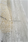 Bridal lace fabric off-white/ chiffon lace fabric for wedding dress/ crocheted lace/ boho lace fabric// L20-374