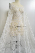 Bridal lace fabric off-white/ chiffon lace fabric for wedding dress/ crocheted lace/ boho lace fabric// L20-374