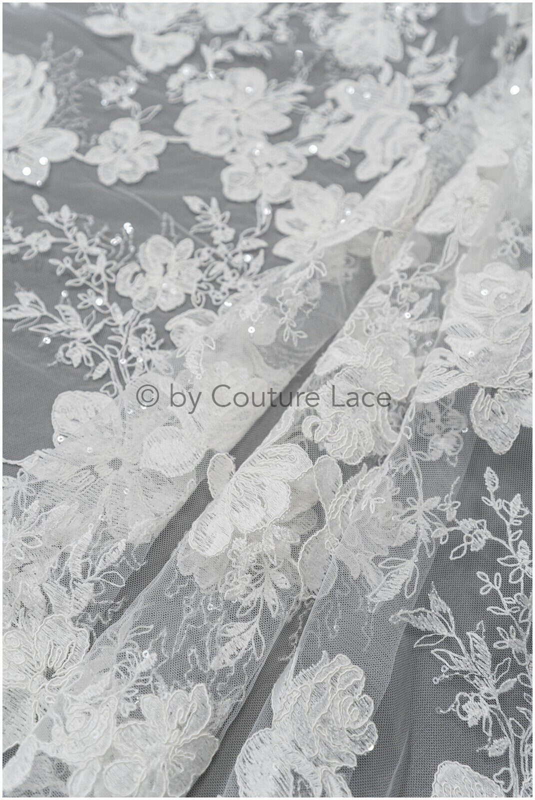Floral lace fabric off-white/ floral lace with sequins/ floral lace/ romantic bridal lace// L20-367