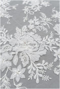 3D floral lace off-white/ couture lace fabric with 3D flowers &amp; pearls/ delicate bridal lace fabric/ bridal lace with flowers// L20-369