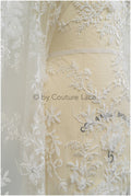 3D floral lace off-white/ couture lace fabric with 3D flowers &amp; pearls/ delicate bridal lace fabric/ bridal lace with flowers// L20-369