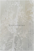 3D floral lace off-white/ couture lace fabric with 3D flowers &amp; pearls/ delicate bridal lace fabric/ bridal lace with flowers// L20-369