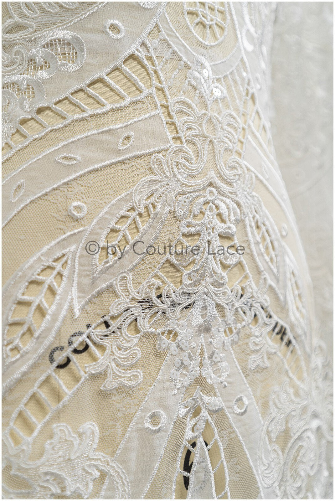 Tissu de dentelle en mousseline de soie de luxe/ dentelle de mariée au crochet blanc cassé/ dentelle de mariée boho// L20-370