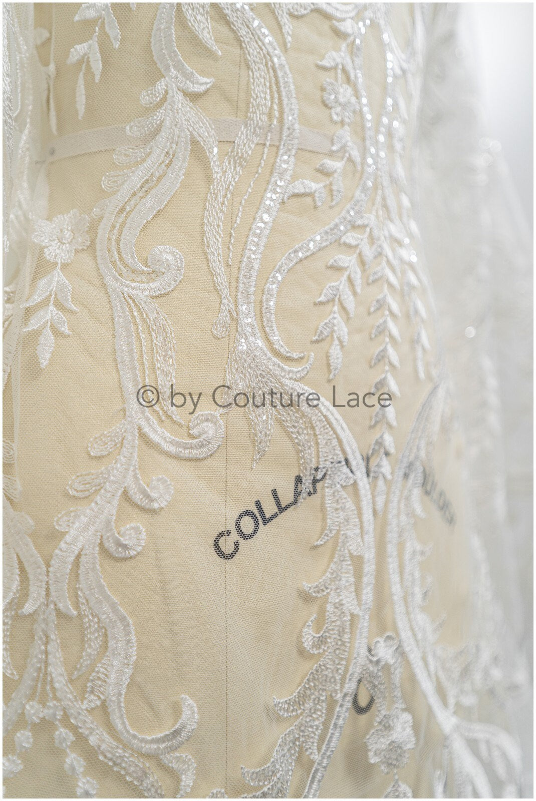 Boho bridal lace fabric with leaf pattern, wedding lace fabric, boho wedding dress, bridal lace fabric, vintage wedding dress lace// L20-378