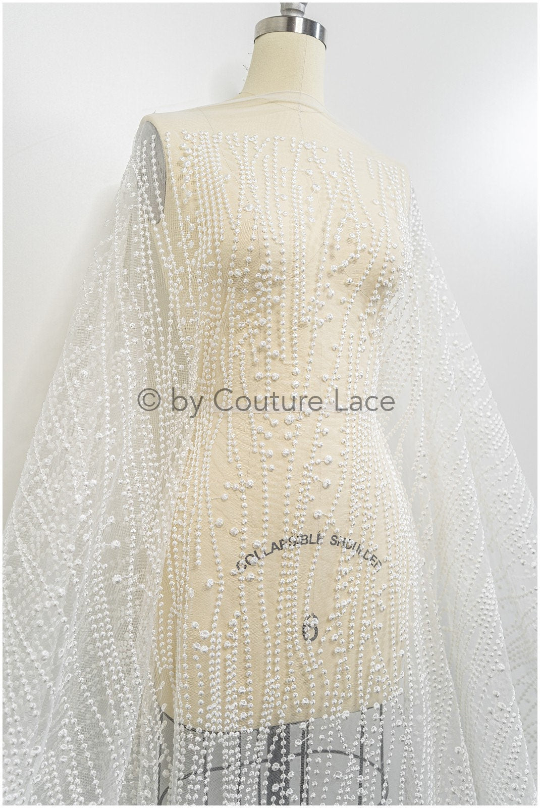 Spitzenstoff mit Linien & Punkten/ wellenförmiger Braut Spitzenstoff Off-White/ Boho Hochzeitskleid Spitze/ Braut Spitzenstoff/ Vintage Hochzeitskleid Spitze// L20-379