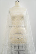 Boho striped pattern lace fabric/ bridal lace fabric off-white/ boho wedding dress lace/ bridal lace/ vintage bridal lace// L20-395