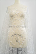 Beautiful pearl lace fabric off-white/ Couture lace fabric with pearls &amp; sequins/ Bridal lace with branches &amp; leaves// L20-399