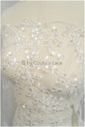 Beautiful pearl lace fabric off-white/ Couture lace fabric with pearls &amp; sequins/ Bridal lace with branches &amp; leaves// L20-399