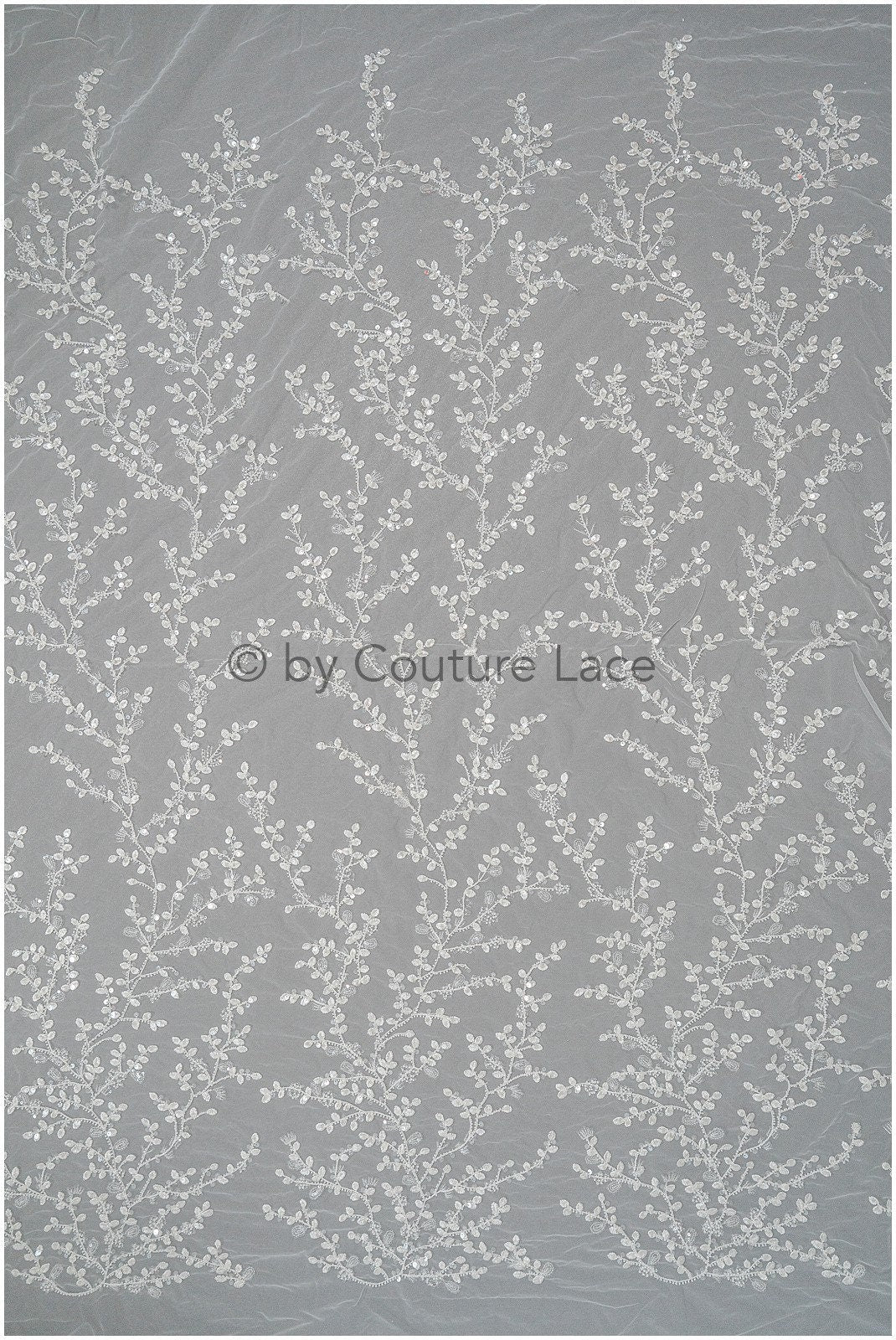 Beautiful pearl lace fabric off-white/ Couture lace fabric with pearls &amp; sequins/ Bridal lace with branches &amp; leaves// L20-399