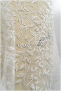 Beautiful pearl lace fabric with small leaves/ Couture lace fabric off-white/ Bridal lace with branches &amp; leaves// L20-401