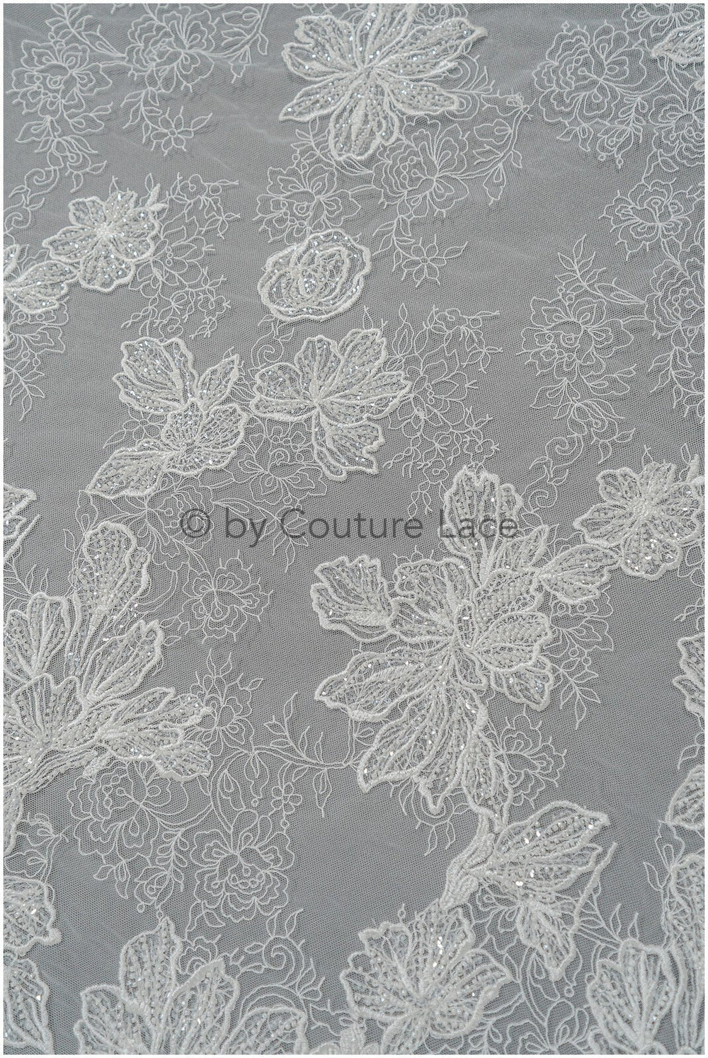 Beautiful pearl lace fabric off-white/ Couture lace fabric with pearls &amp; sequins/ Bridal lace// L20-402