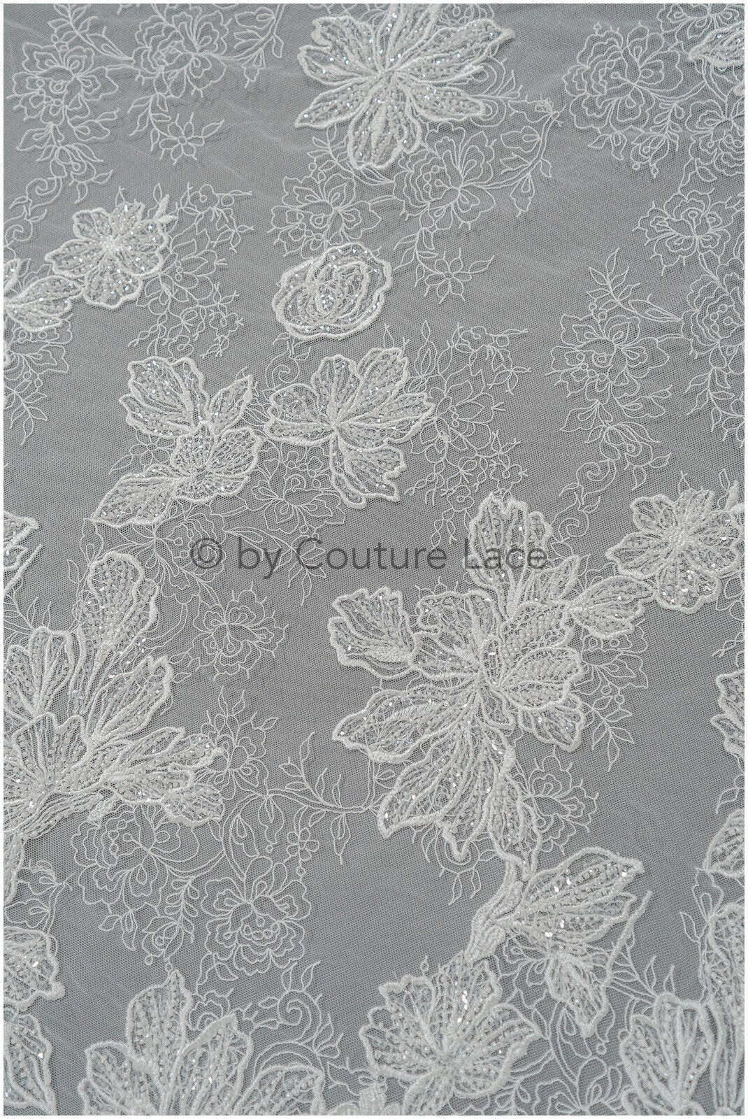 Beautiful pearl lace fabric off-white/ Couture lace fabric with pearls &amp; sequins/ Bridal lace// L20-402