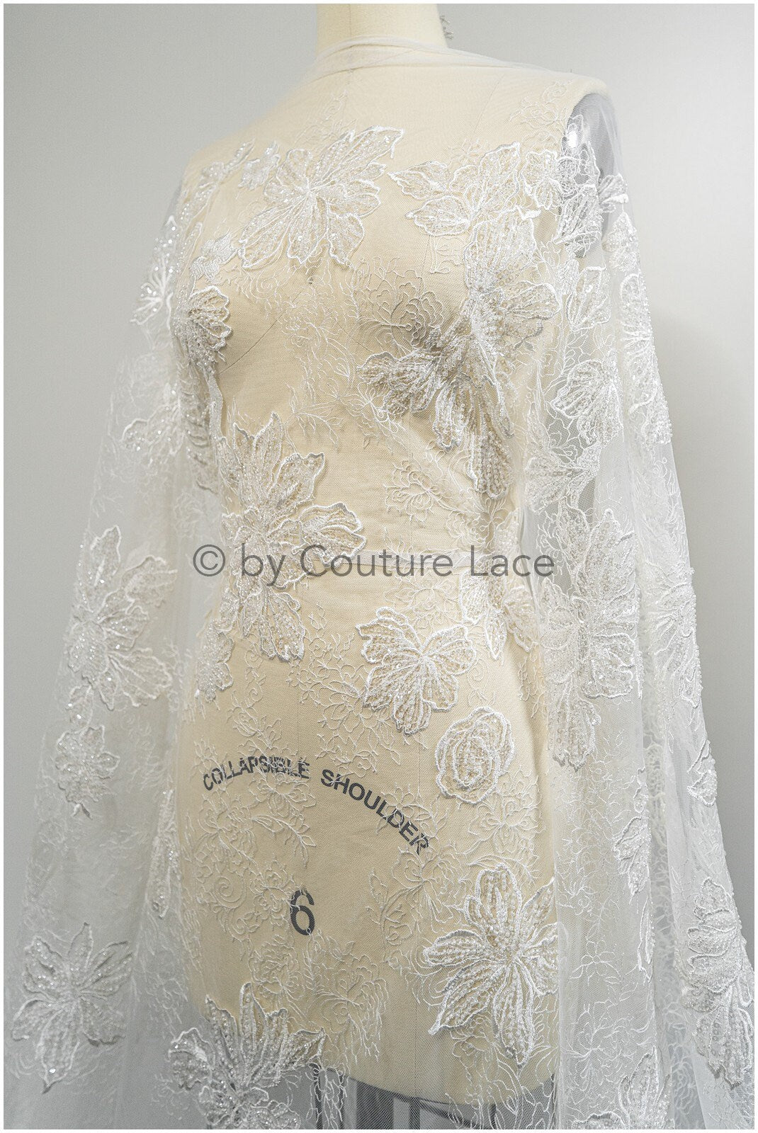 Beautiful pearl lace fabric off-white/ Couture lace fabric with pearls &amp; sequins/ Bridal lace// L20-402