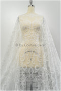 Filigree embroidered lace fabric off-white/ bridal lace/ boho bridal lace/ vintage bridal lace/ floral lace fabric// L20-404