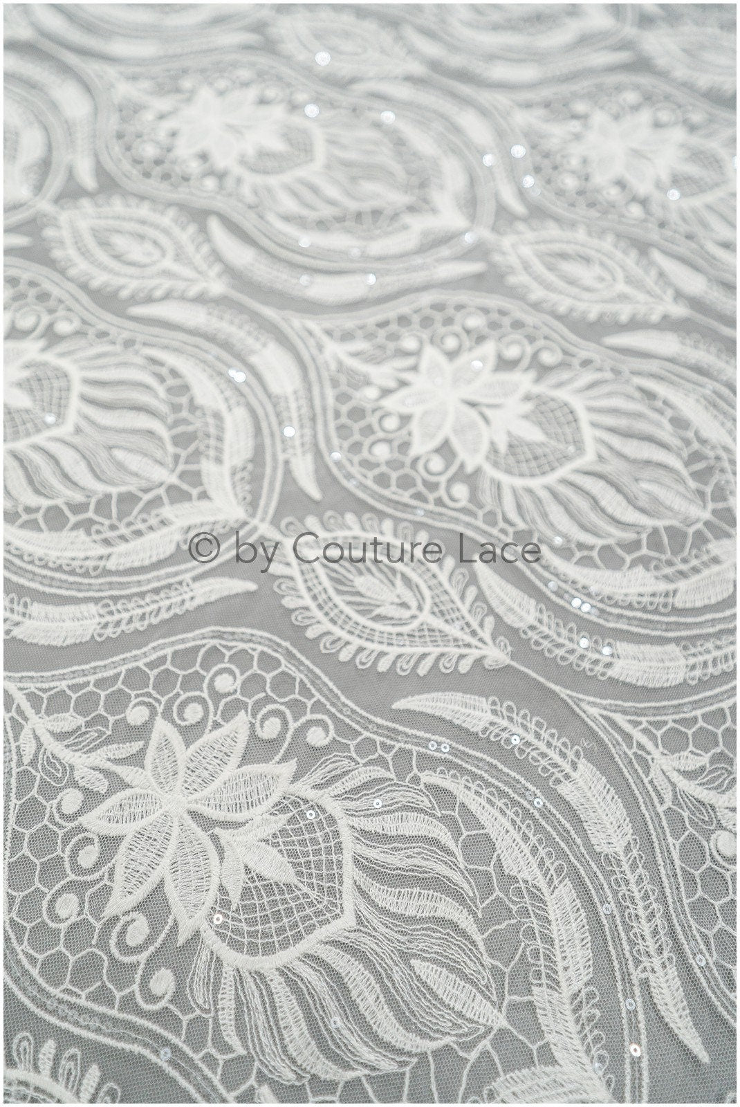Boho peacock lace fabric off-white/ bridal lace fabric with sequins/ boho bridal lace/ vintage bridal lace/ floral lace// L20-405